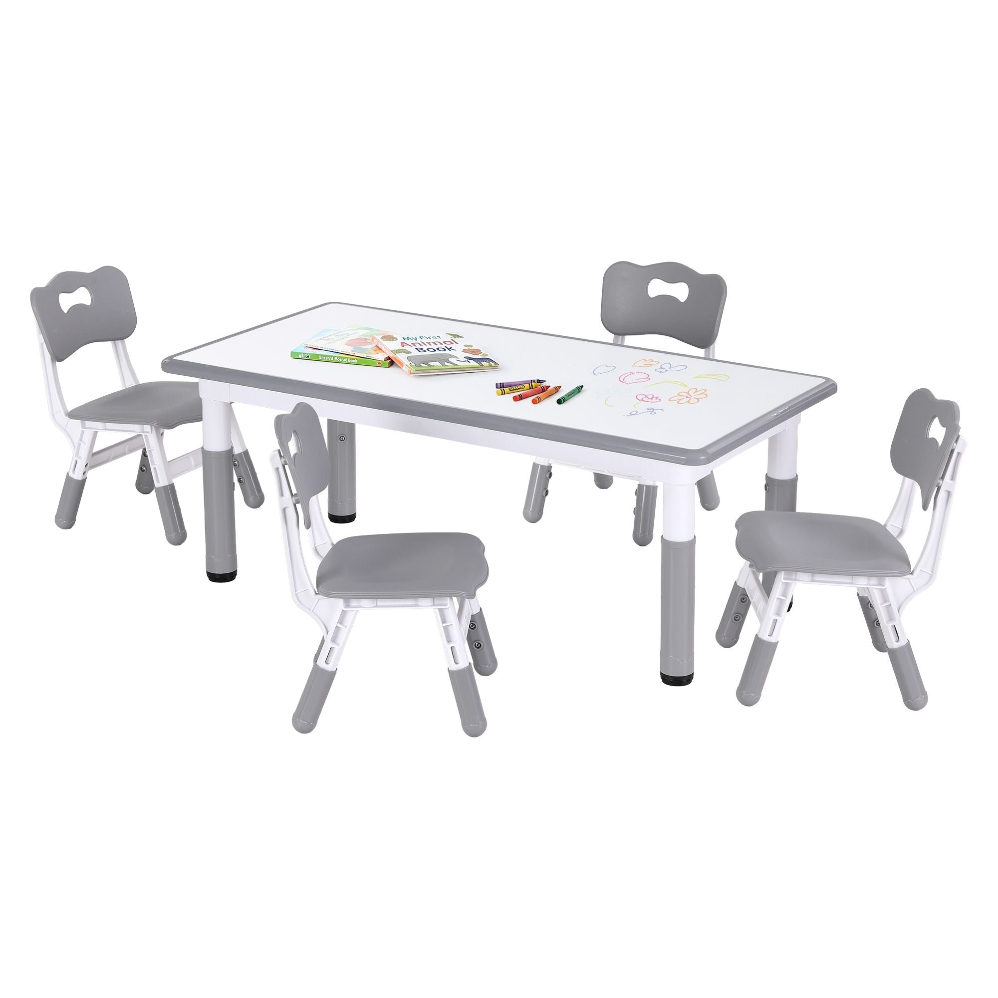 Kids Table 4 Chairs Set Height Adjustable | Simpledeals
