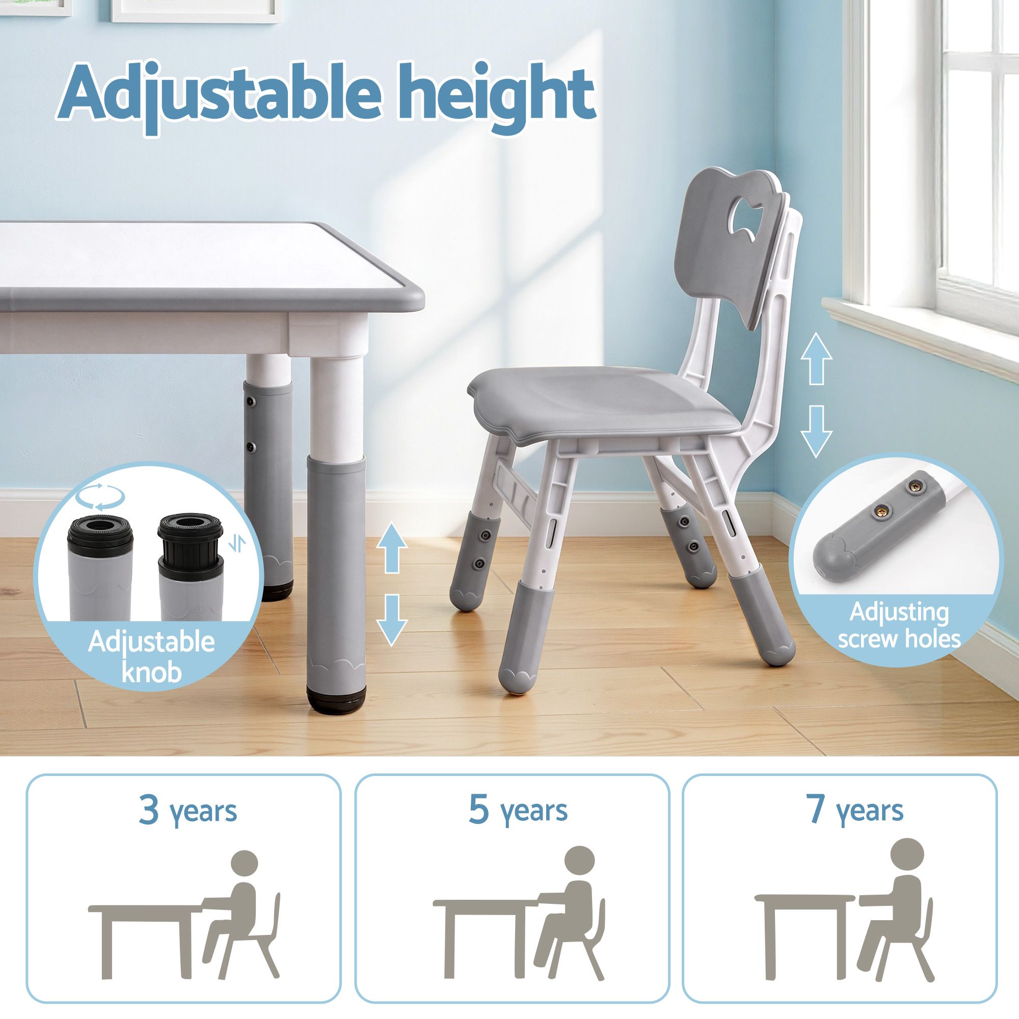 Kids Table 4 Chairs Set Height Adjustable | Simpledeals