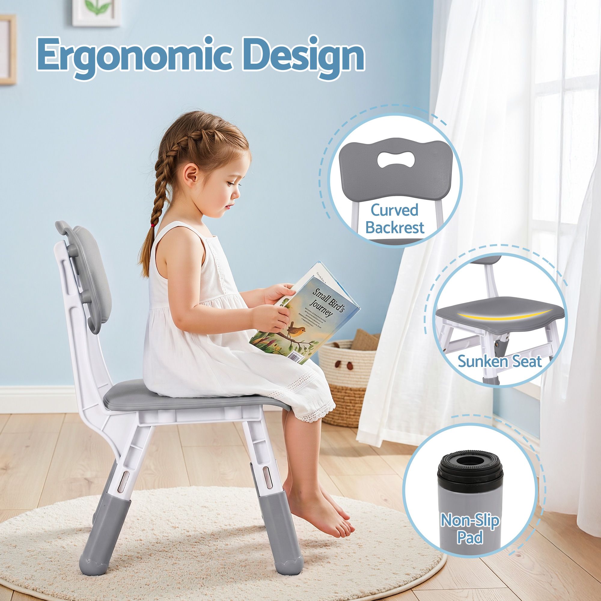 Kids Table 4 Chairs Set Height Adjustable | Simpledeals