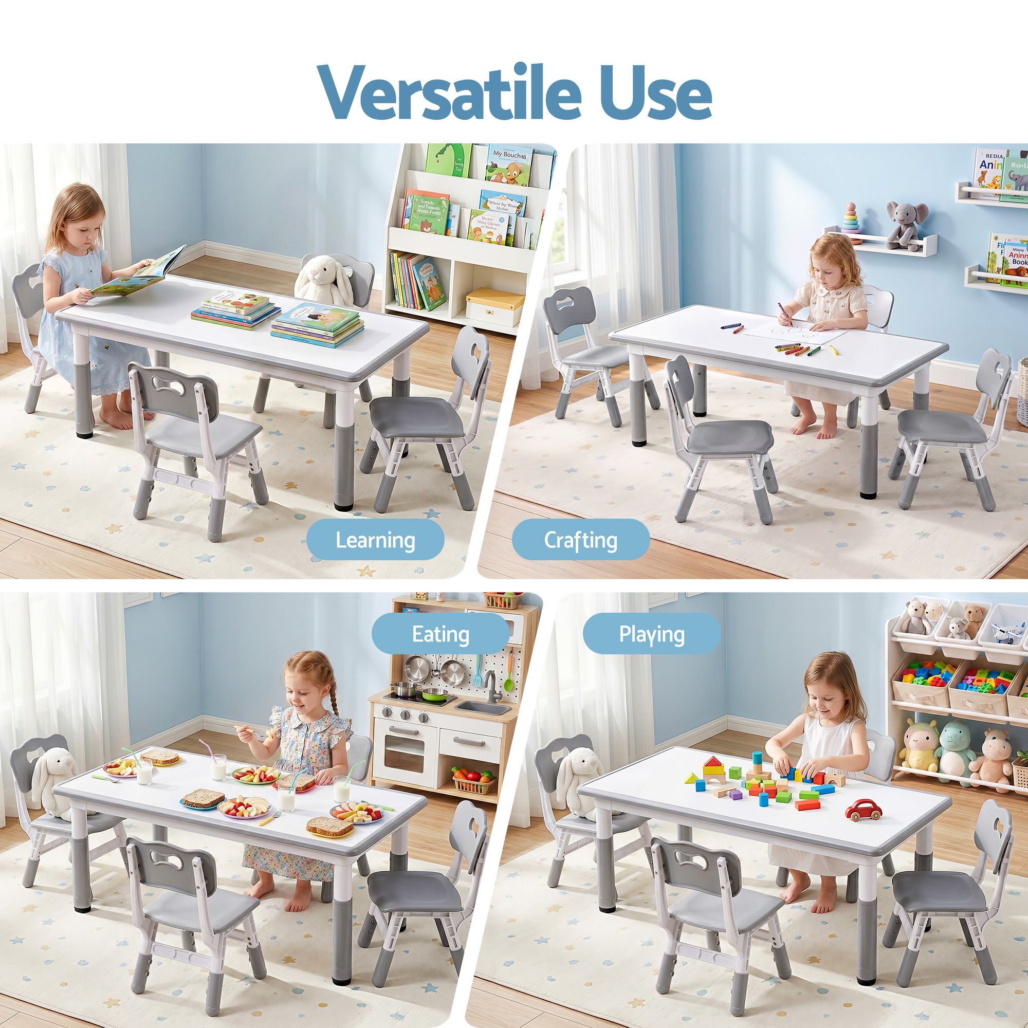 Kids Table 4 Chairs Set Height Adjustable | Simpledeals