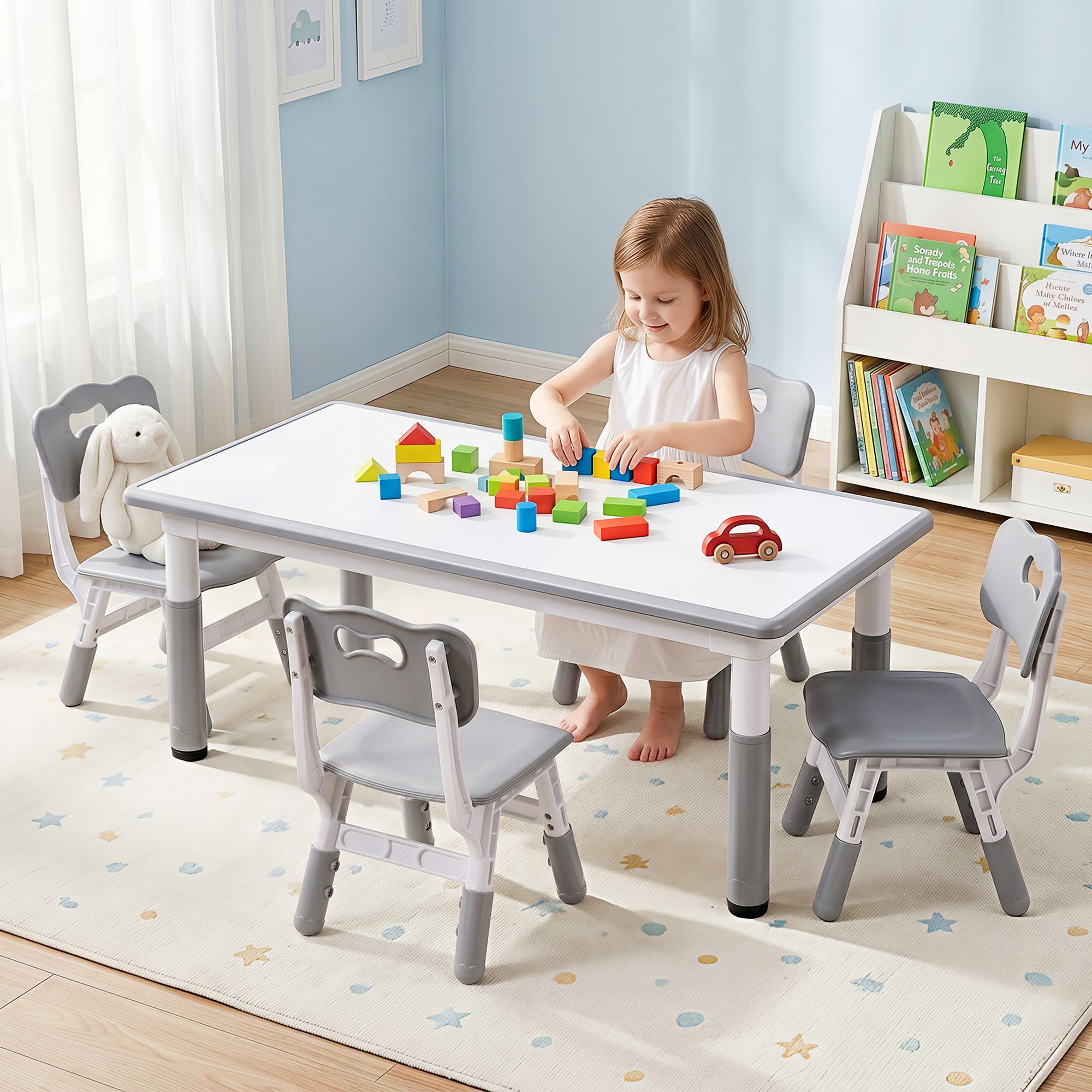 Kids Table 4 Chairs Set Height Adjustable | Simpledeals