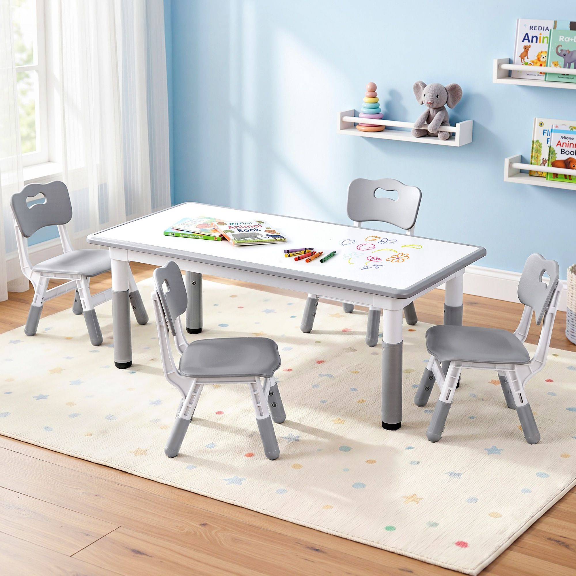 Kids Table 4 Chairs Set Height Adjustable | Simpledeals