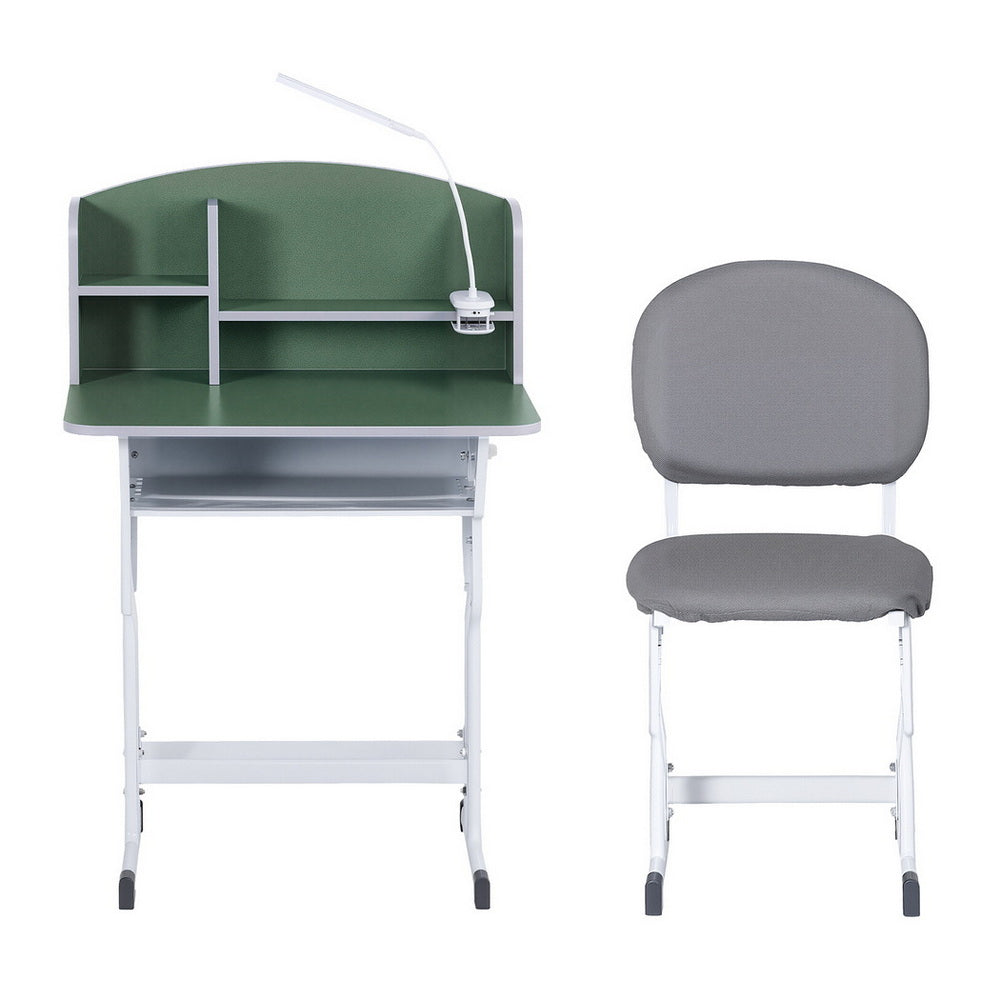 Kids Study Desk Chair Set Adjustable Ergonomic Table LED Lamp Green