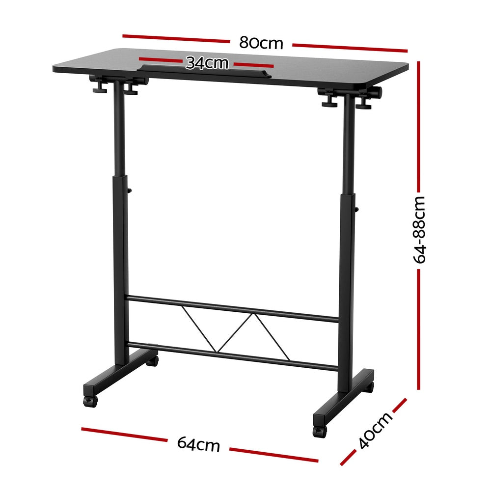 Laptop Desk Table Height Adjustable Wooden Bed Side Tables 80Cm Black | Black colour