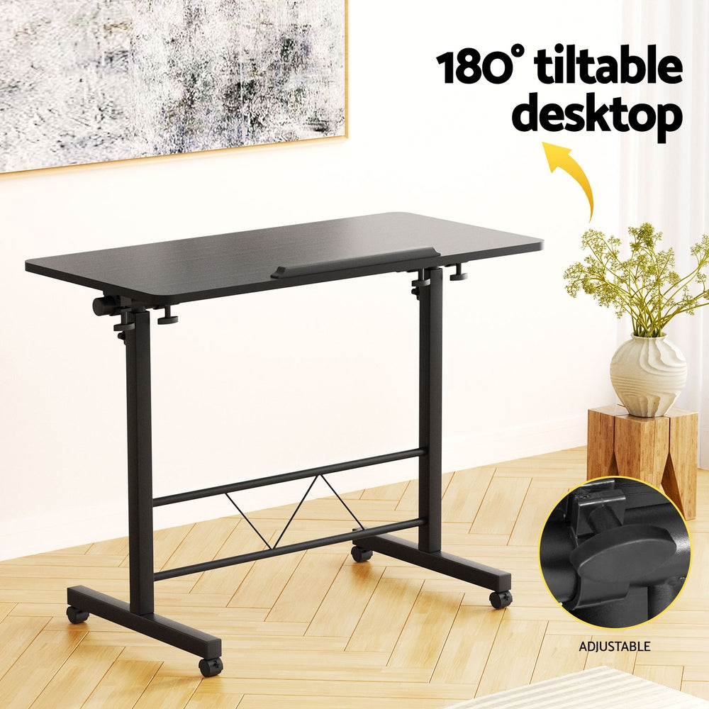 Desks - Laptop Desk Table Height Adjustable Wooden Bed Side Tables 80Cm Black