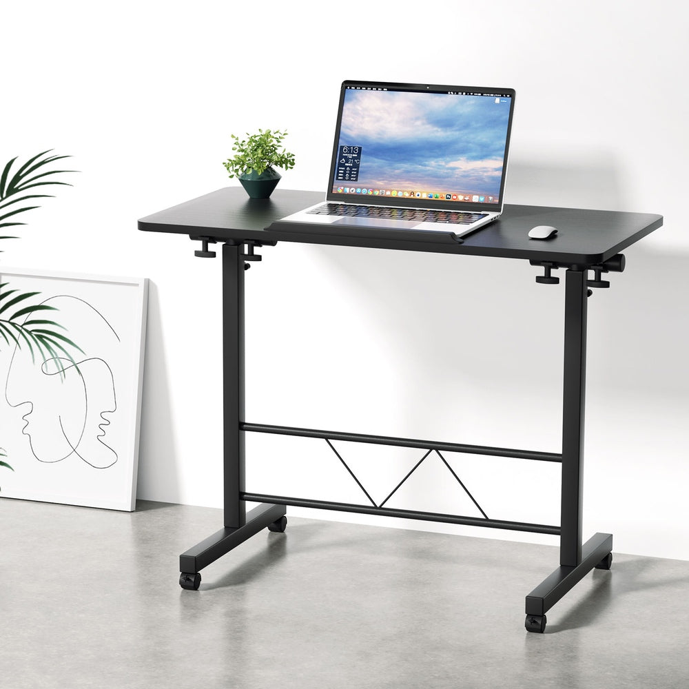 Wooden finish - Laptop Desk Table Height Adjustable Wooden Bed Side Tables 80Cm Black