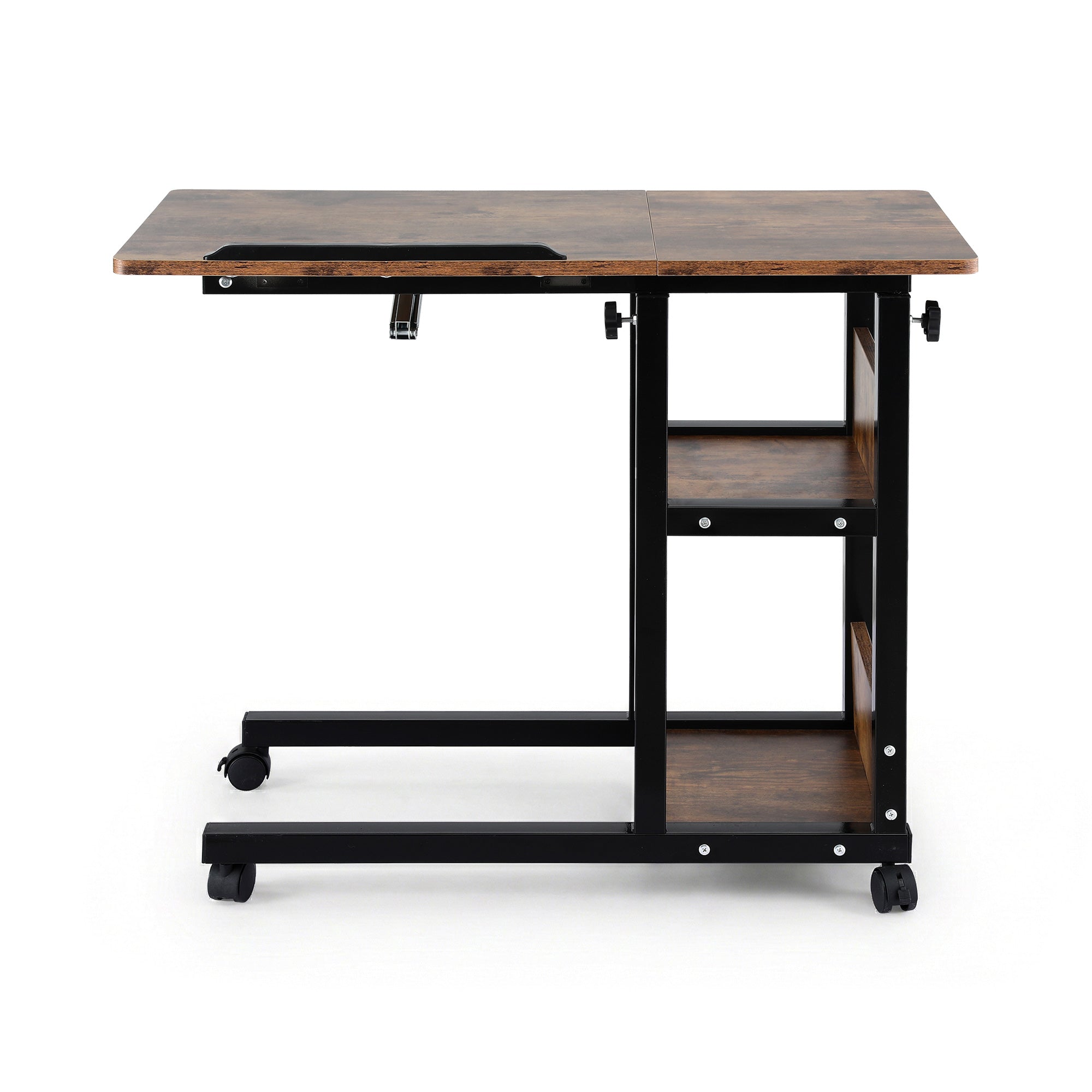 3-Tier Adjustable Laptop Desk Tiltable Mobile Side Table with Wheels