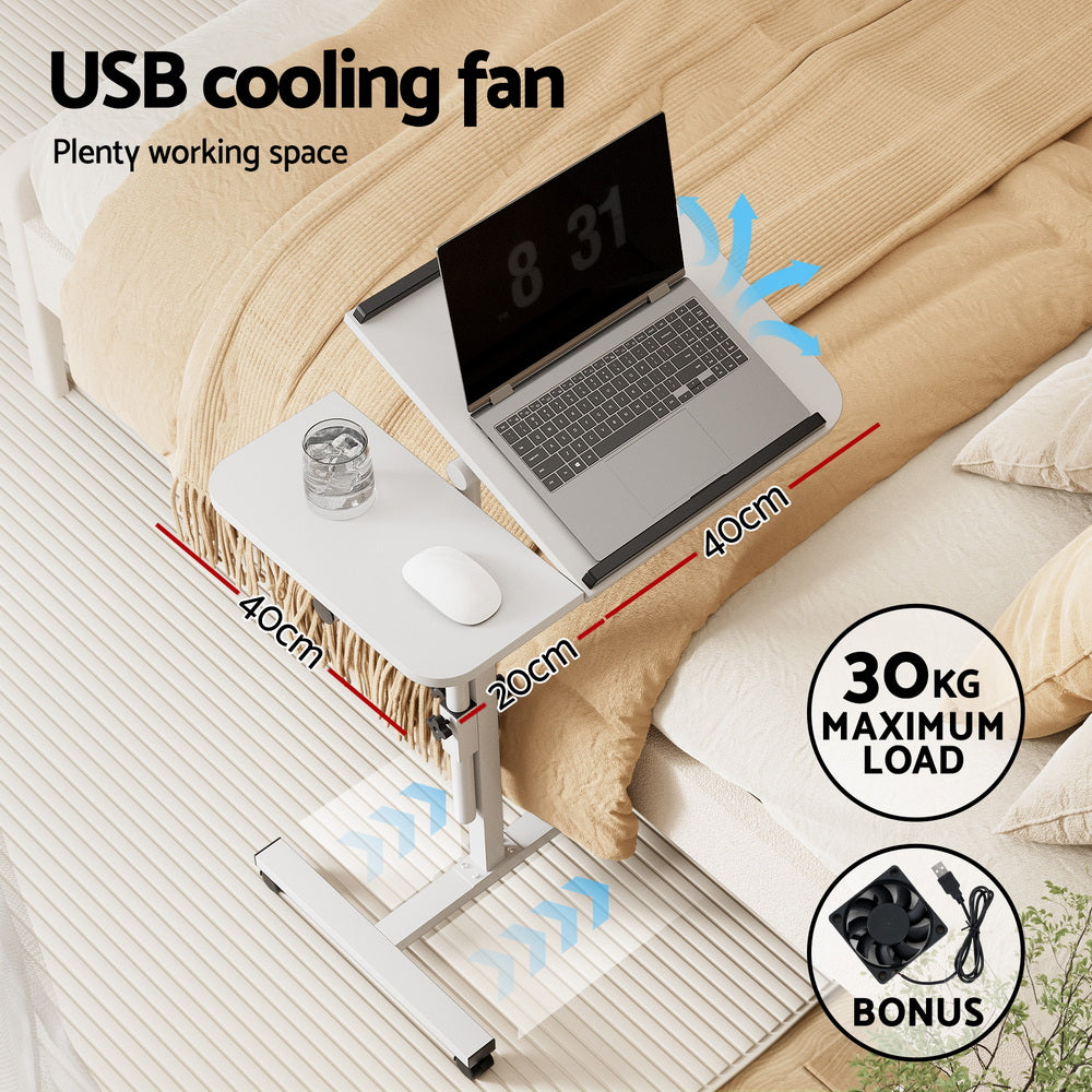 White Laptop Desk Table with Built-In Cooling Fan Portable Workstation