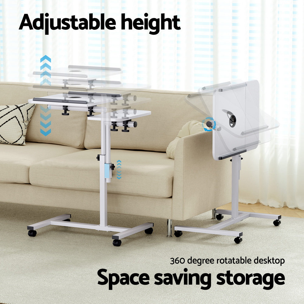 White Laptop Desk Table with Built-In Cooling Fan Portable Workstation