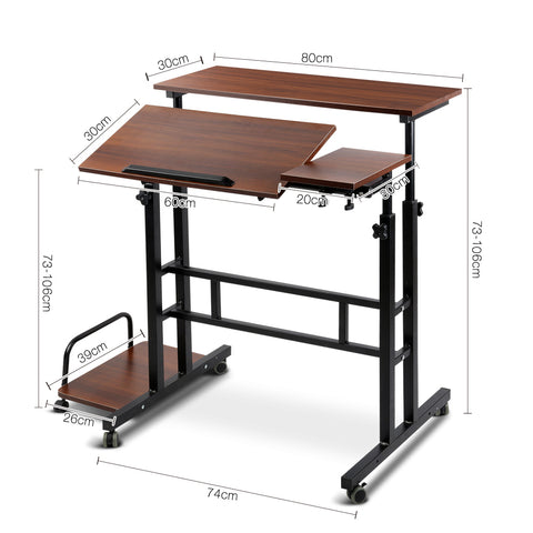 Laptop Desk Table Adjustable Dark Wood 80Cm