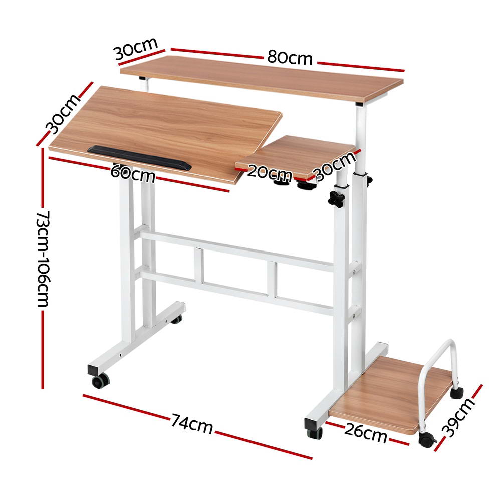 80cm Adjustable Laptop Desk Table Portable Workstation Light Wood