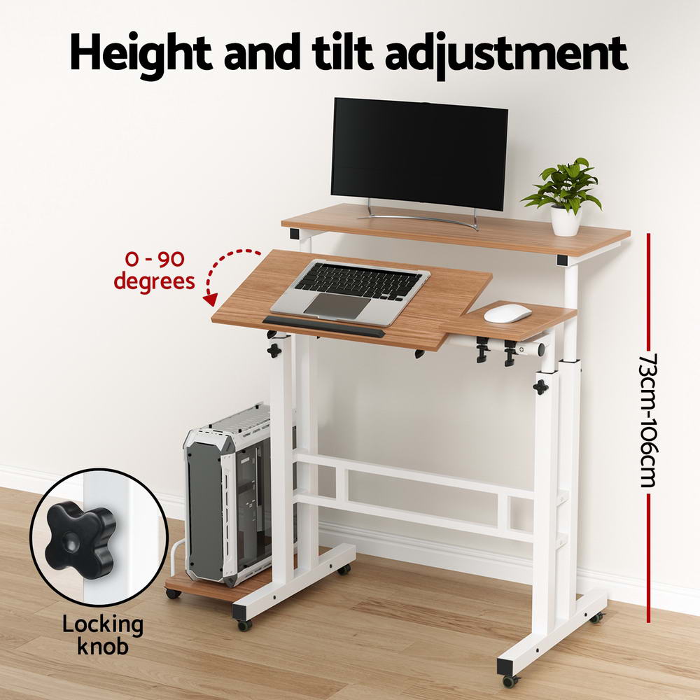 80cm Adjustable Laptop Desk Table Portable Workstation Light Wood