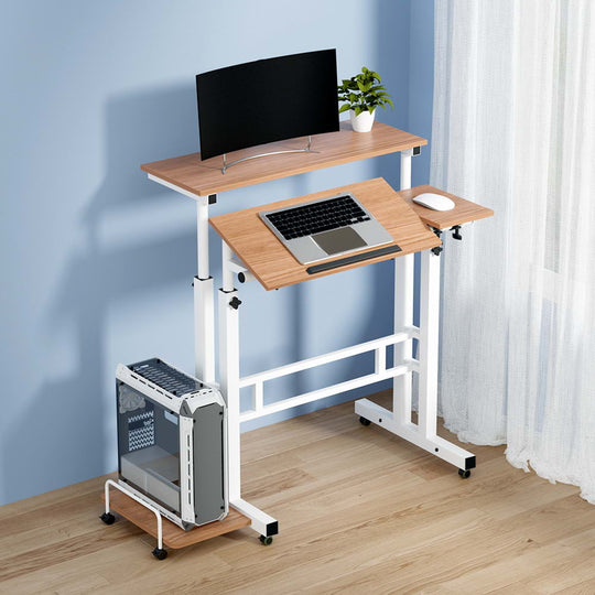 Mobile Twin Laptop Desk - Light Wood