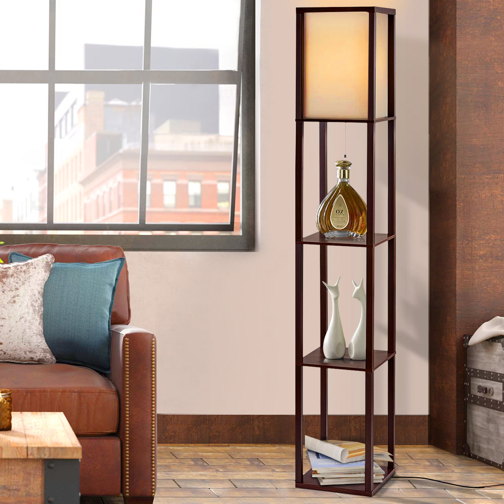 Floor Lamp 3 Tier Shelf Storage Led Light Stand Home Room Vintage Brown