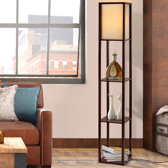 Floor Lamp 3 Tier Shelf Storage Led Light Stand Home Room Vintage Brown - Artiss Reding Wood Organizer