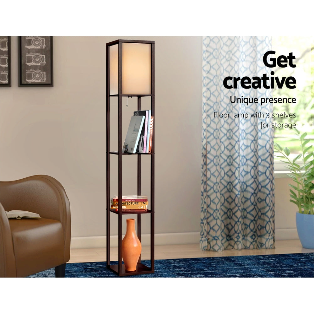 Floor Lamp 3 Tier Shelf Storage Led Light Stand Home Room Vintage Brown