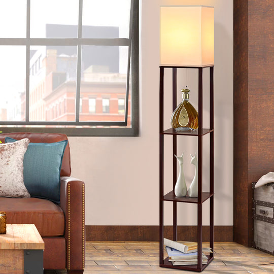 White colour - Floor Lamp 3 Tier Shelf Storage Led Light Stand Home Room Vintage White