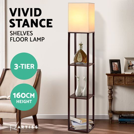 Floor Lamp 3 Tier Shelf Storage Led Light Stand Home Room Vintage White - Artiss Wood Reading Organizer