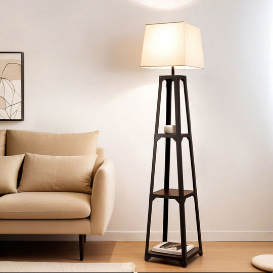 Modern Floor Lamp with 3-Tier Storage Shelf - White, White colour