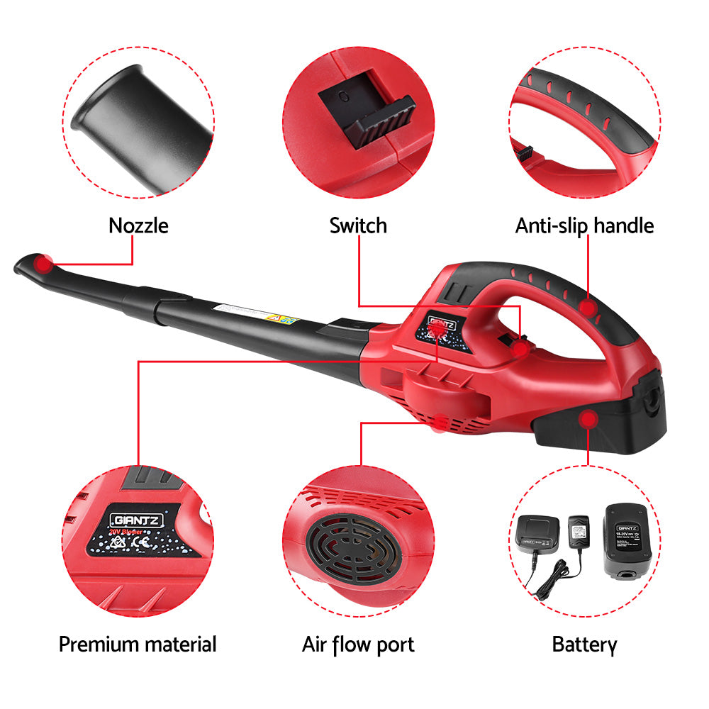 20V Cordless Leaf Blower Garden Lithium Electric Battery Nozzles 2-Speed