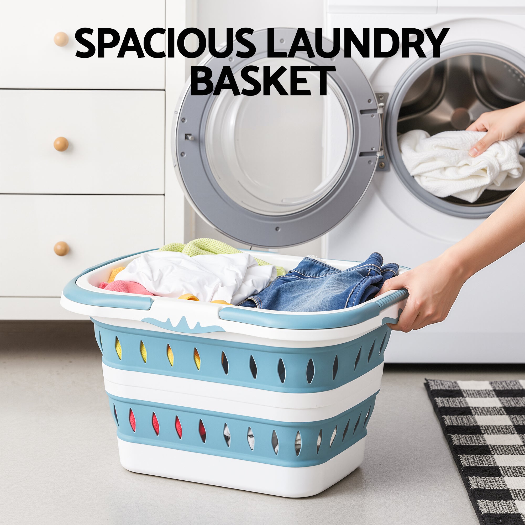 Large Foldable Laundry Basket Hamper Blue Clothes Storage Organiser