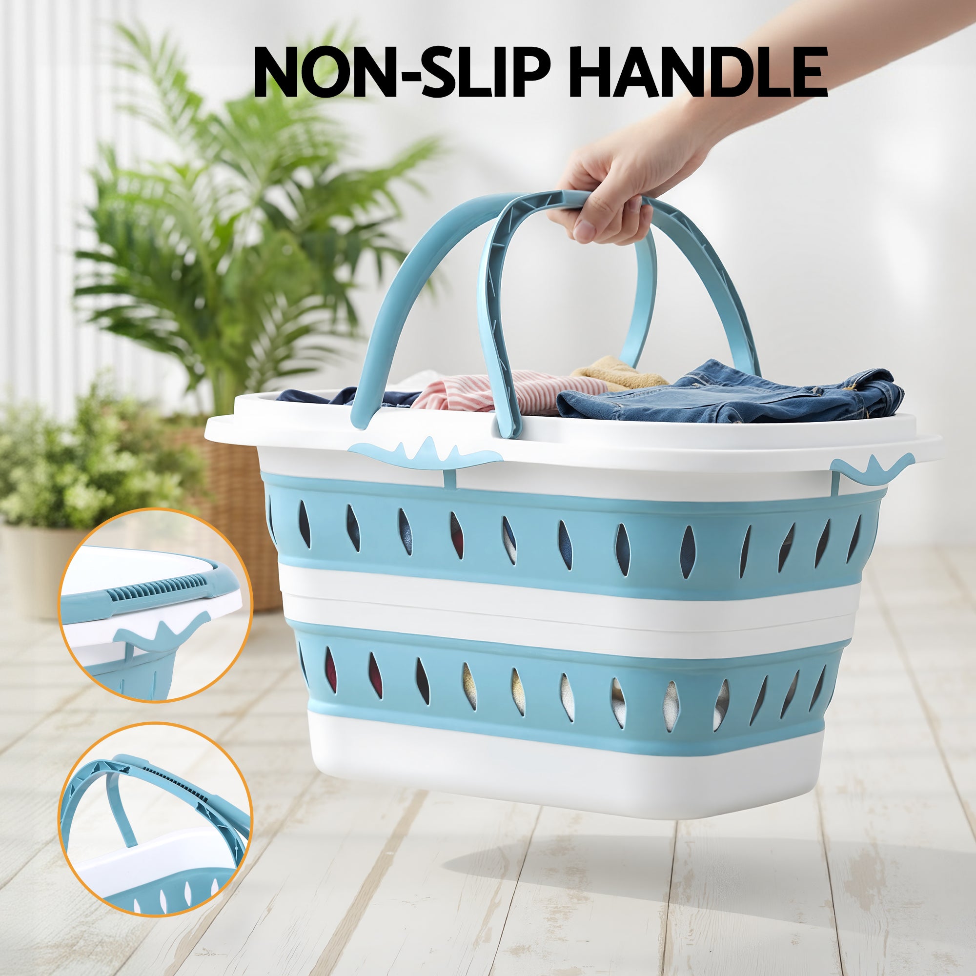 Large Foldable Laundry Basket Hamper Blue Clothes Storage Organiser