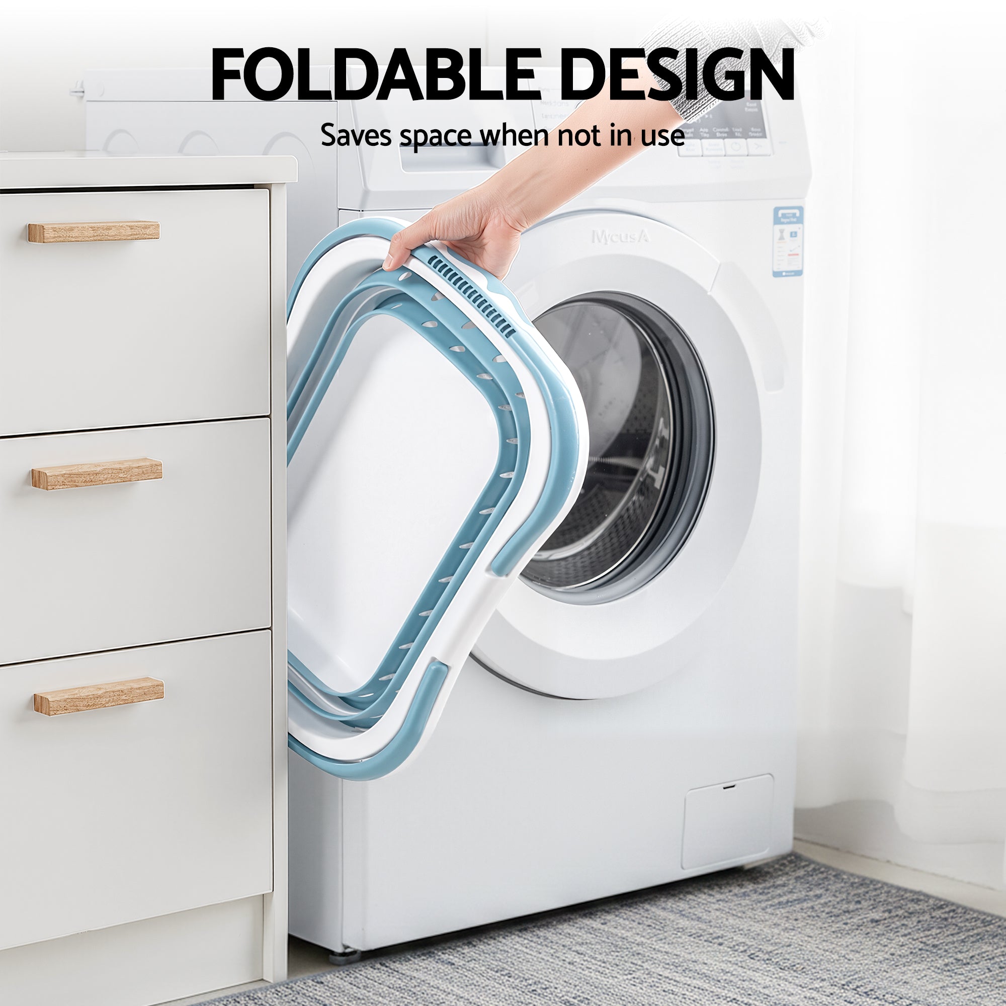 Large Foldable Laundry Basket Hamper Blue Clothes Storage Organiser