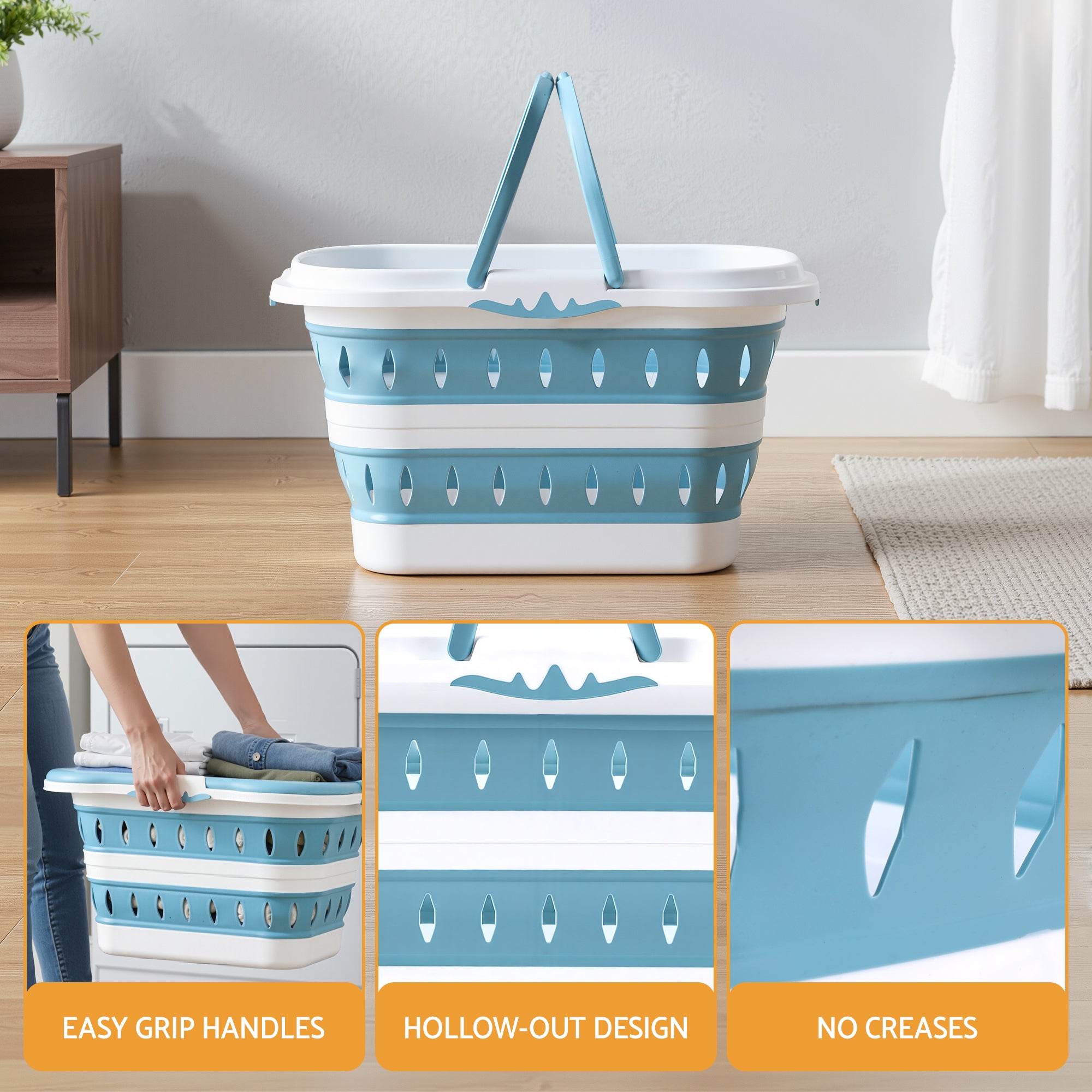 Large Foldable Laundry Basket Hamper Blue Clothes Storage Organiser