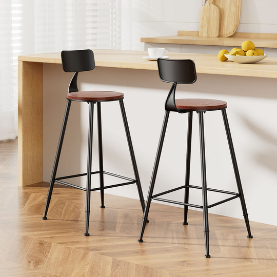 2x Bar Stools Vintage Metal Chairs | Artiss Alex Retro Pine