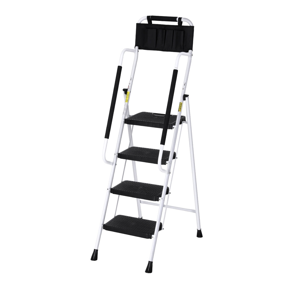 Steel finish - 4 Step Ladder Multi-Purpose Folding Steel Platform Tool Bag Handrails