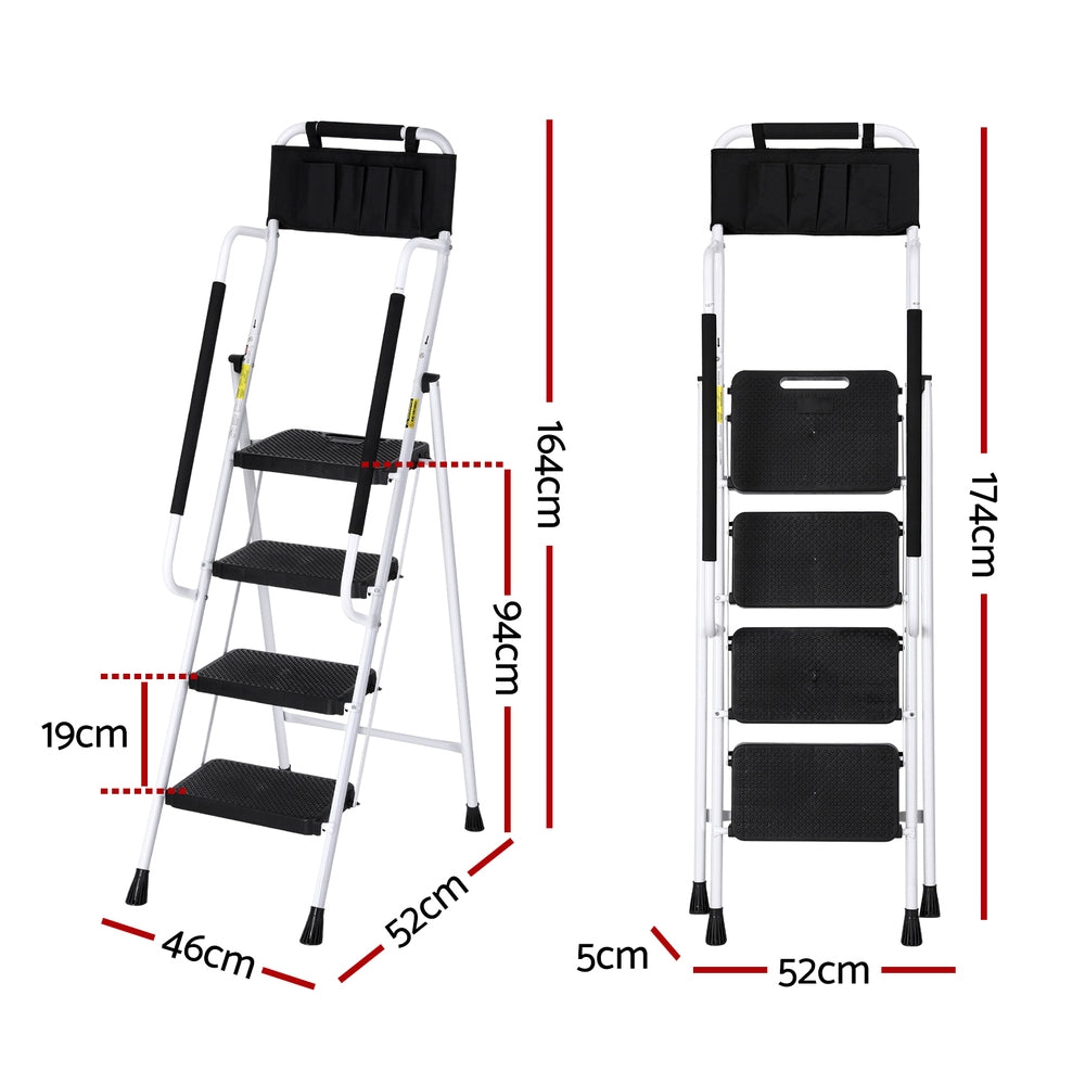 Clothing & Wardrobe Storage - 4 Step Ladder Multi-Purpose Folding Steel Platform Tool Bag Handrails