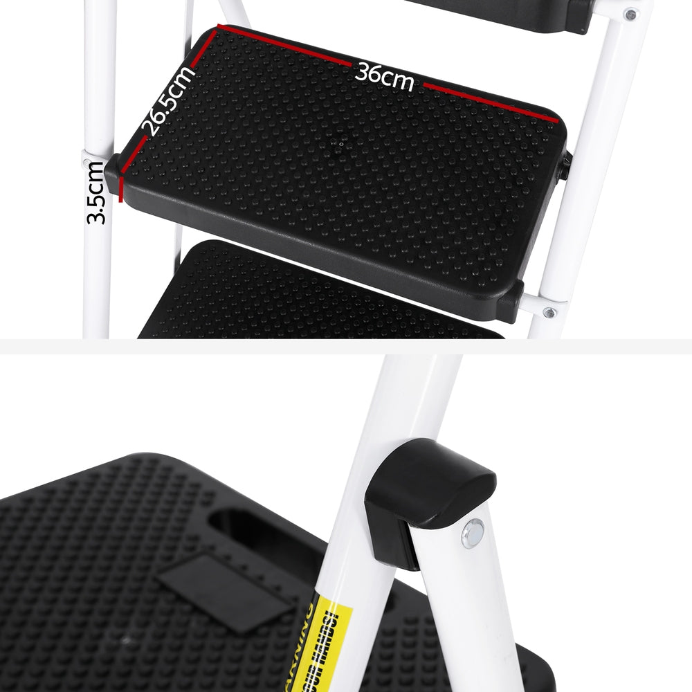 4 Step Ladder Multi-Purpose Folding Steel Platform Tool Bag Handrails | Steel finish