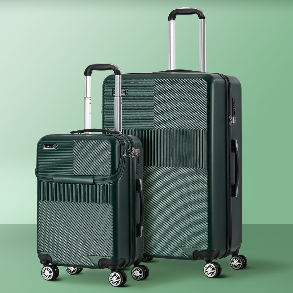 2PC Hard Case Luggage Set TSA Lock Green | Simpledeals