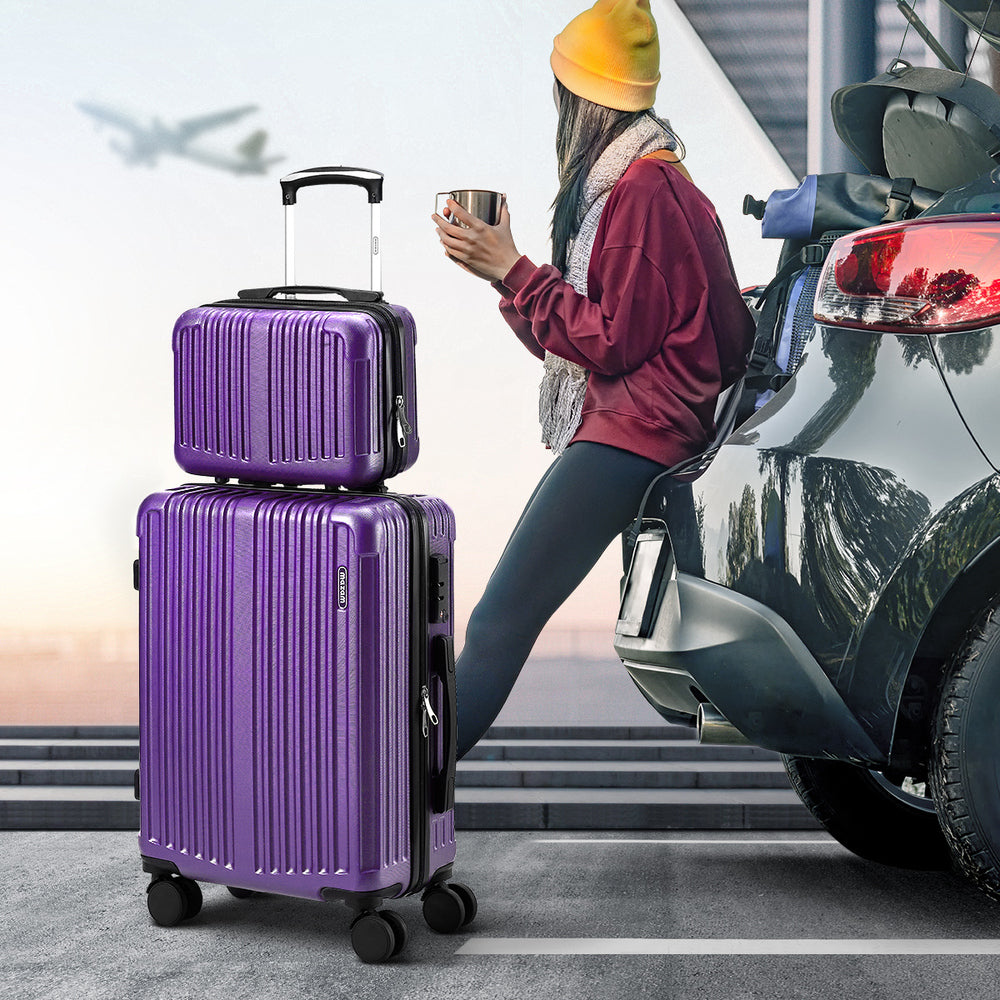 2PCS Luggage Suitcase Trolley Set Carry On TSA Hard Case Black