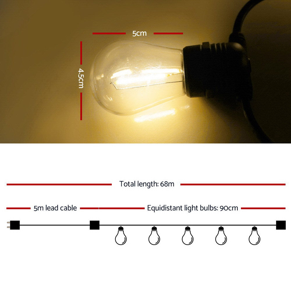 68m LED Festoon String Lights 70 Bulbs Kits Wedding Party Christmas S14, Outdoor Decorations & Lights - photo 7