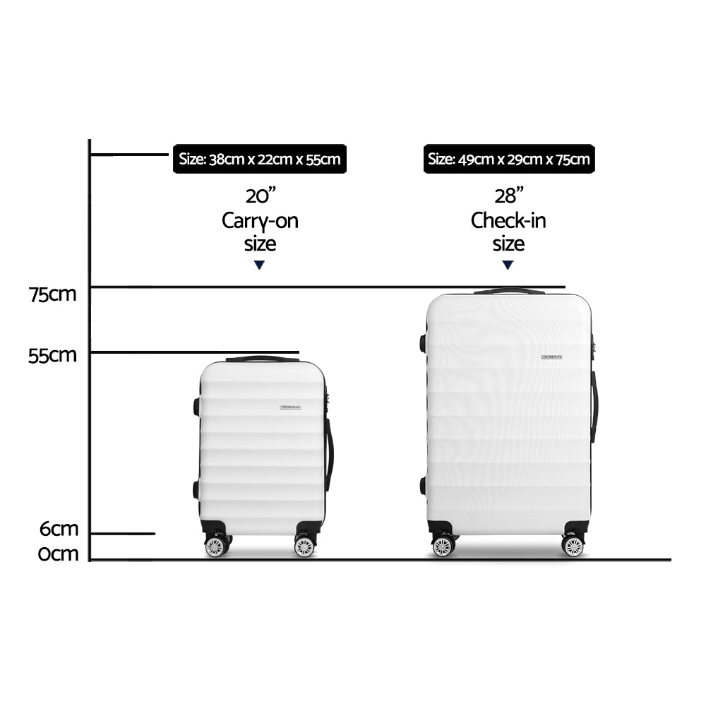 2PC White TSA Travel Luggage Set Hard Shell Suitcases with Security Strap