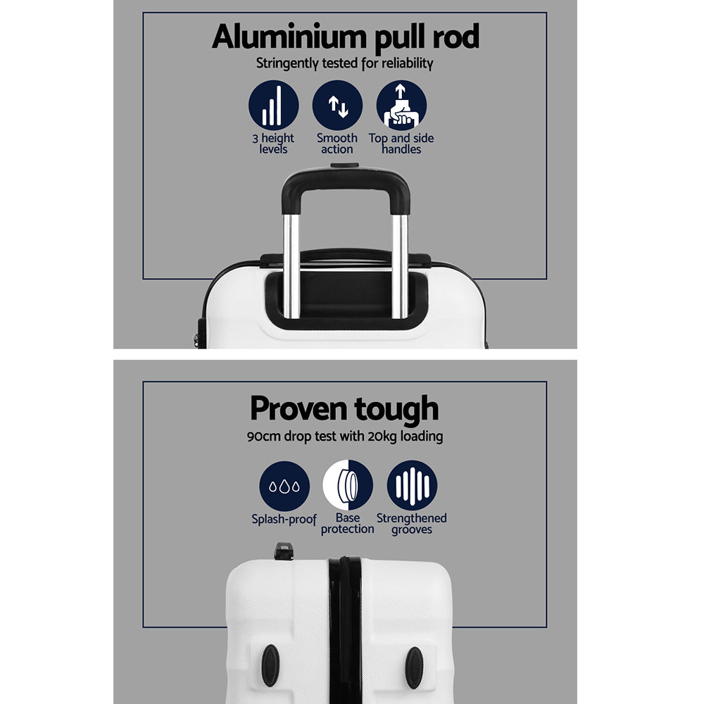2PC White TSA Travel Luggage Set Hard Shell Suitcases with Security Strap