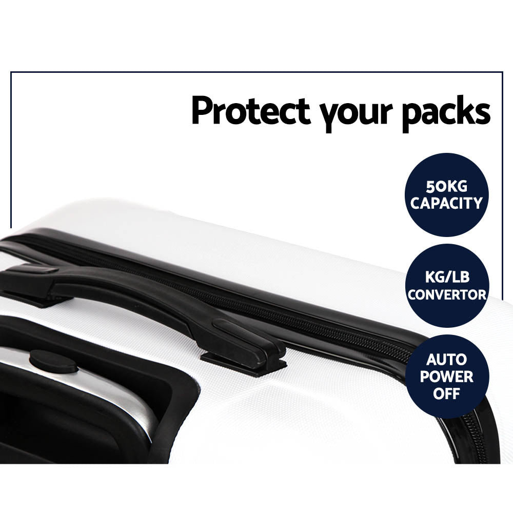 2PC White TSA Travel Luggage Set Hard Shell Suitcases with Security Strap