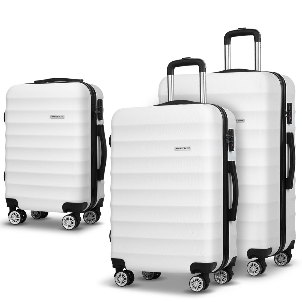 3pc White TSA Travel Luggage Set Hard Shell Spinner Trolley Lightweight