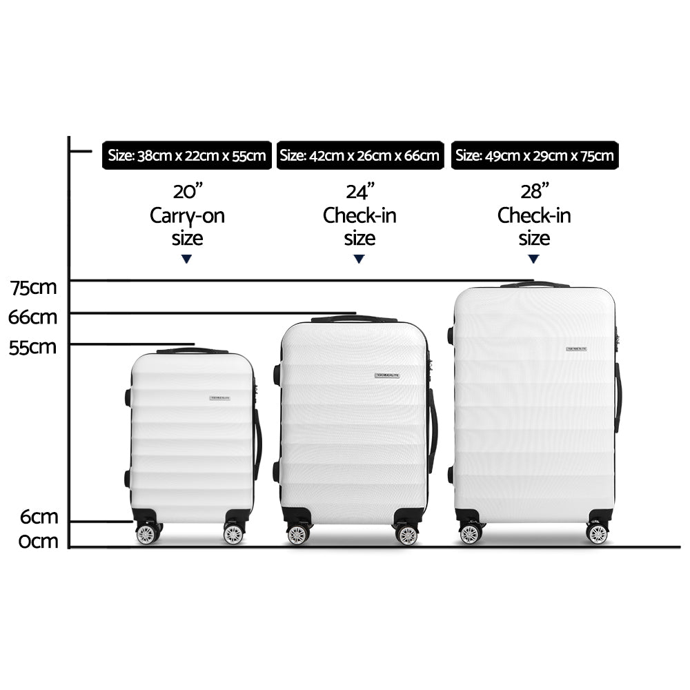 3pc White TSA Travel Luggage Set Hard Shell Spinner Trolley Lightweight