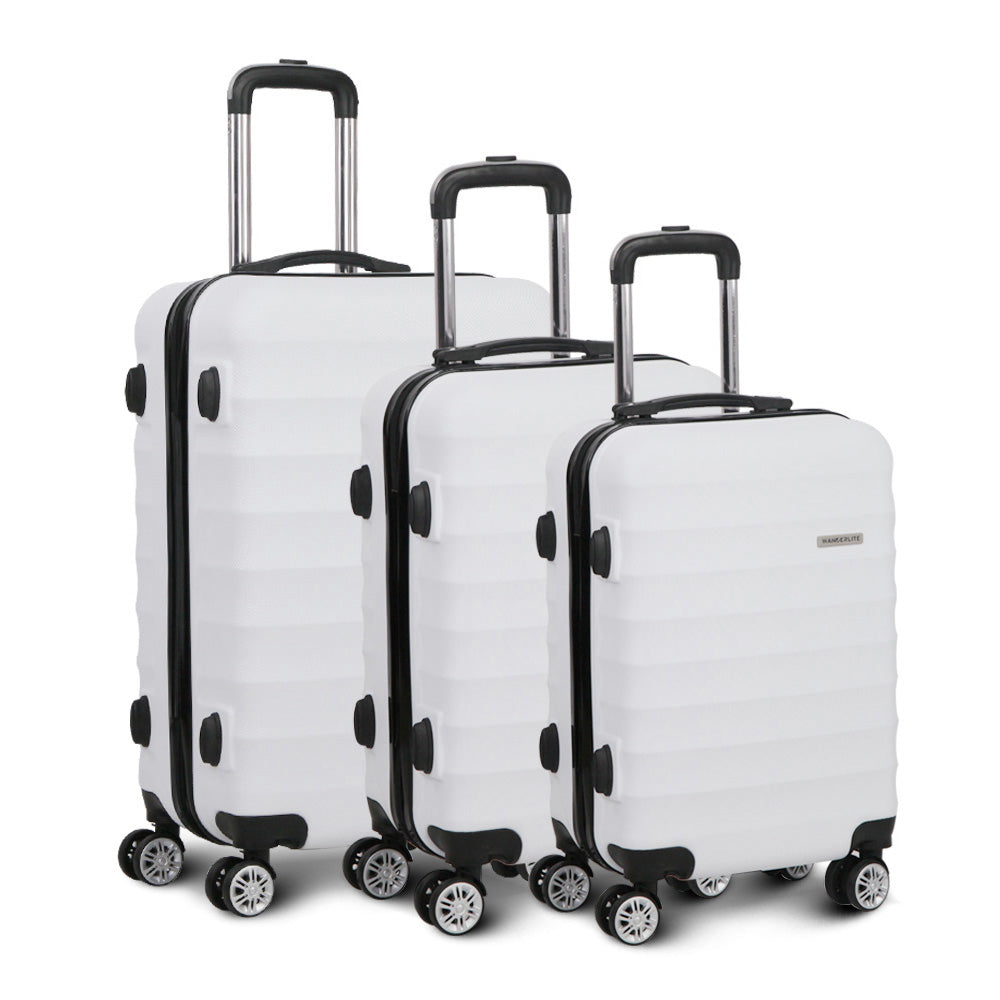 3pc White TSA Travel Luggage Set Hard Shell Spinner Trolley Lightweight