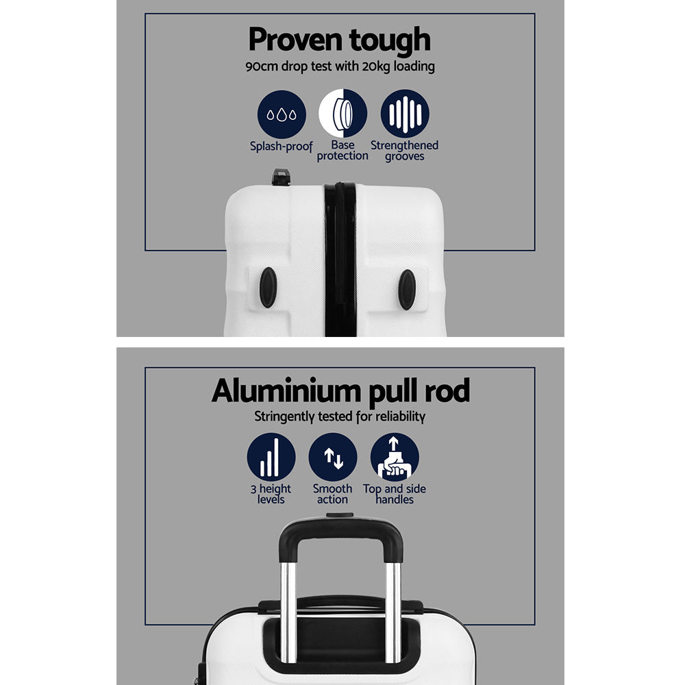 3pc White TSA Travel Luggage Set Hard Shell Spinner Trolley Lightweight