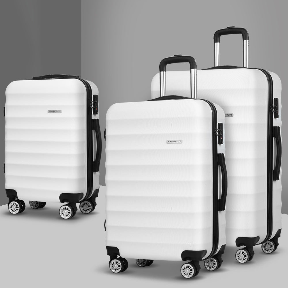 3pc White TSA Travel Luggage Set Hard Shell Spinner Trolley Lightweight