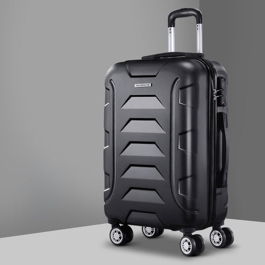 Wanderlite 20" 55cm Luggage Trolley Travel Suitcase Set TSA Hard Case Lightweight Strap - Sets Black Lug Abs