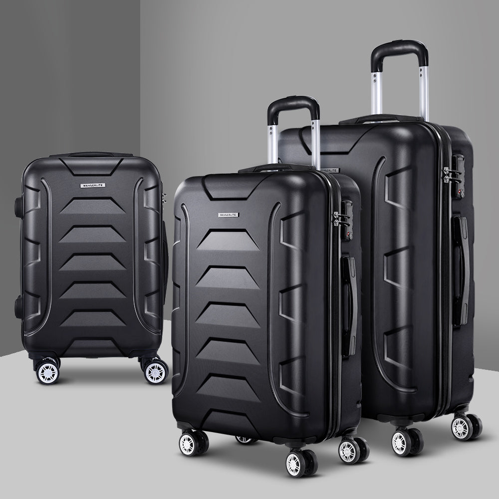 3pc Luggage Trolley Travel Suitcase Set TSA Hard Case Lightweight Black