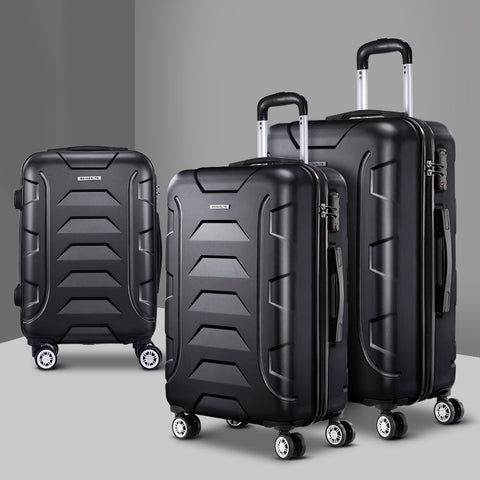 3pc Luggage Set - TSA Lock Enabled, Black Suitcases with Trolley Design