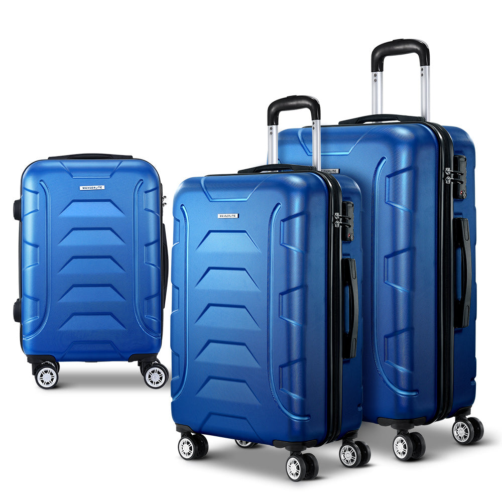 Travel Smart with Wanderlite 3pc Luggage Set - TSA Lock Enabled, Stylish Blue Suitcases