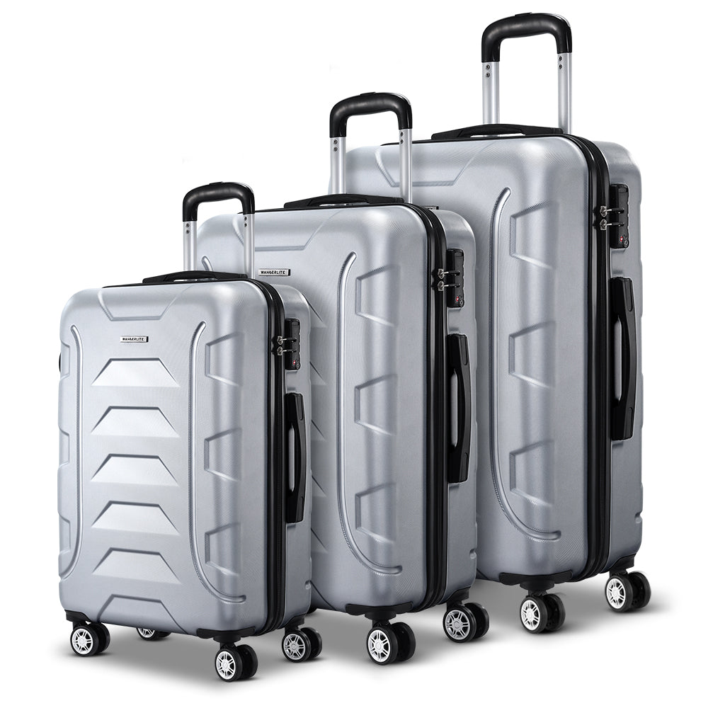 Travel with Ease: 3pc Luggage Set - TSA Lock, Sleek Silver Suitcases with Trolley Design