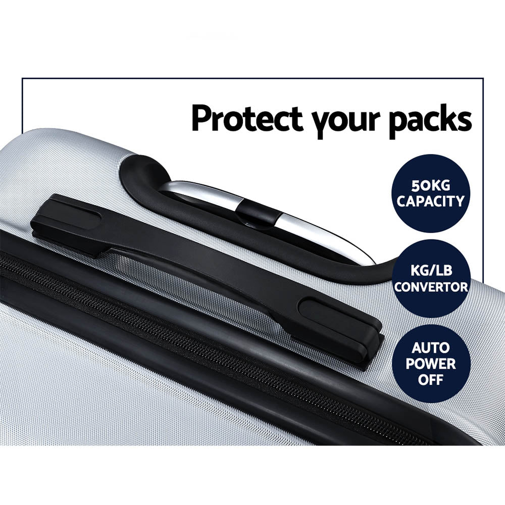 Travel with Ease: 3pc Luggage Set - TSA Lock, Sleek Silver Suitcases with Trolley Design