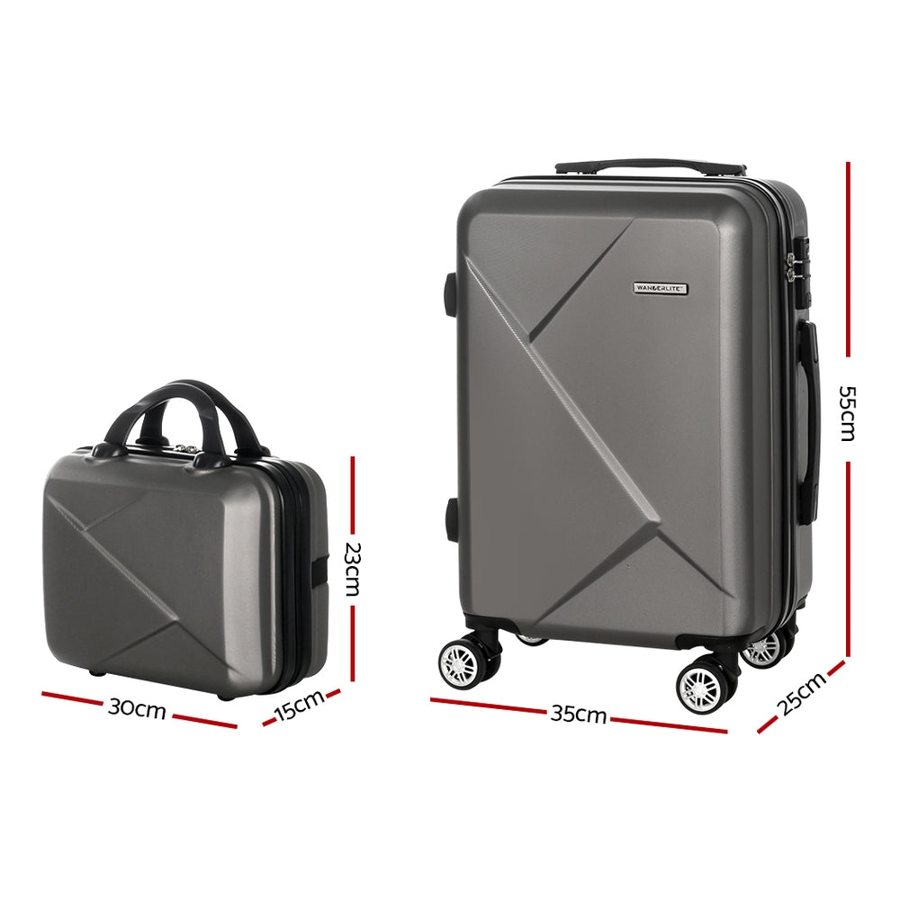 Dark Grey 2 Piece Luggage Set 20" & 12" Hard Shell Suitcase TSA Lock Travel Case